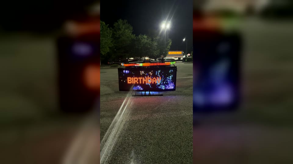Bright customizable LED advertising display on the Aerial GraphX drone